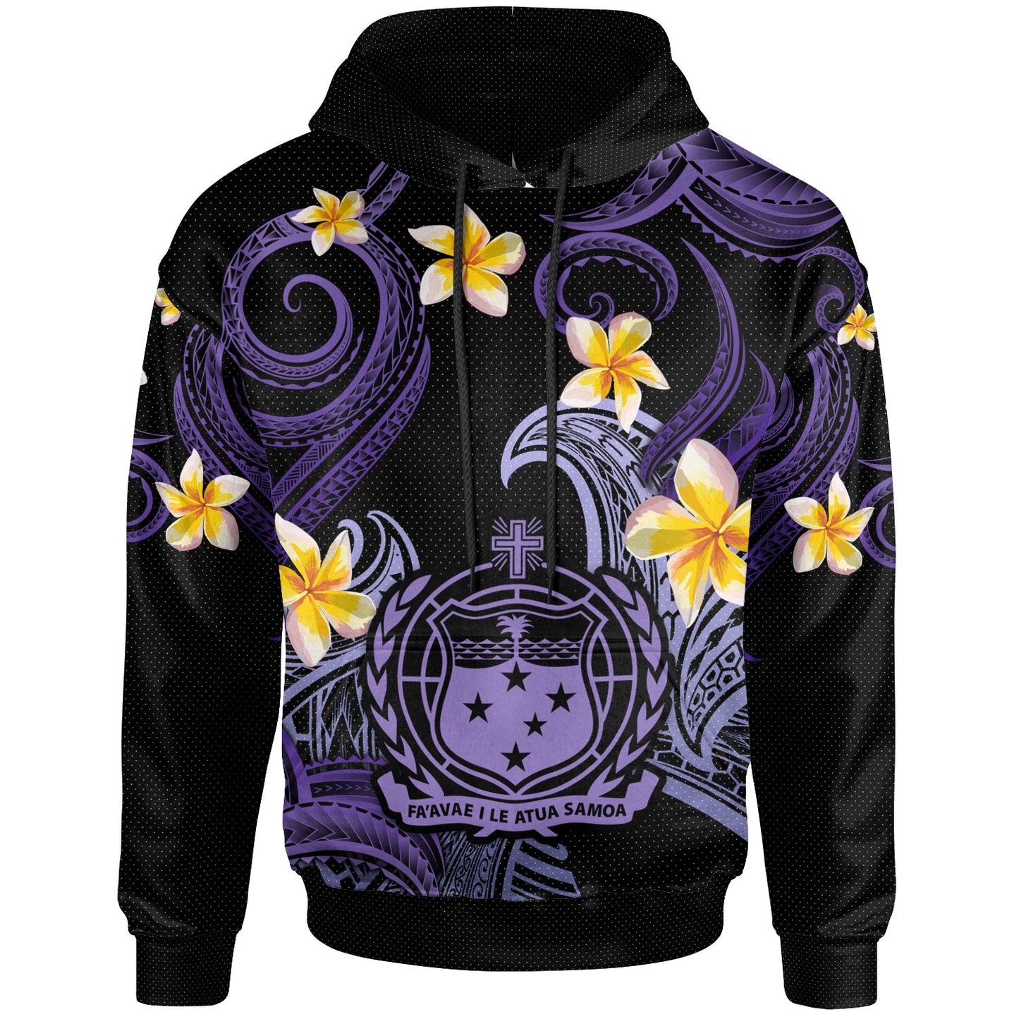 Samoa Hoodie - Custom Personalised Polynesian Waves with Plumeria Flowers (Purple)