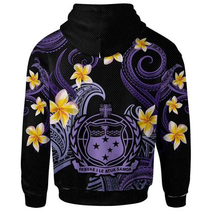 Samoa Hoodie - Custom Personalised Polynesian Waves with Plumeria Flowers (Purple)