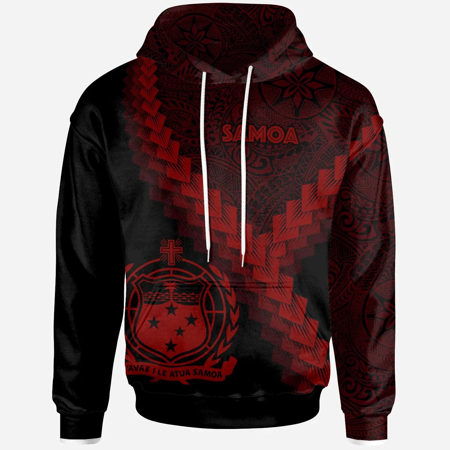 Samoa Hoodie - Samoa Coat Of Arms With Polynesian Tattoo Red
