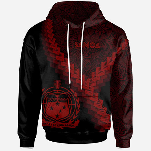 Samoa Hoodie - Samoa Coat Of Arms With Polynesian Tattoo Red