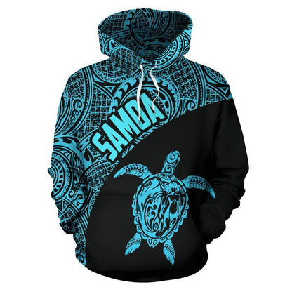 Samoa Hoodie - Samoa Turtle Mermaid Polynesian Tattoo Blue