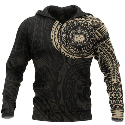 Samoa Hoodie - Samoa Coat Of Arms Polynesian Tattoo Style Gold