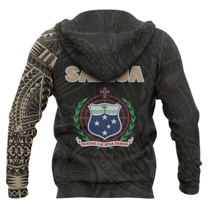 Samoa Hoodie - Samoa Coat Of Arms Polynesian Tattoo Style Gold