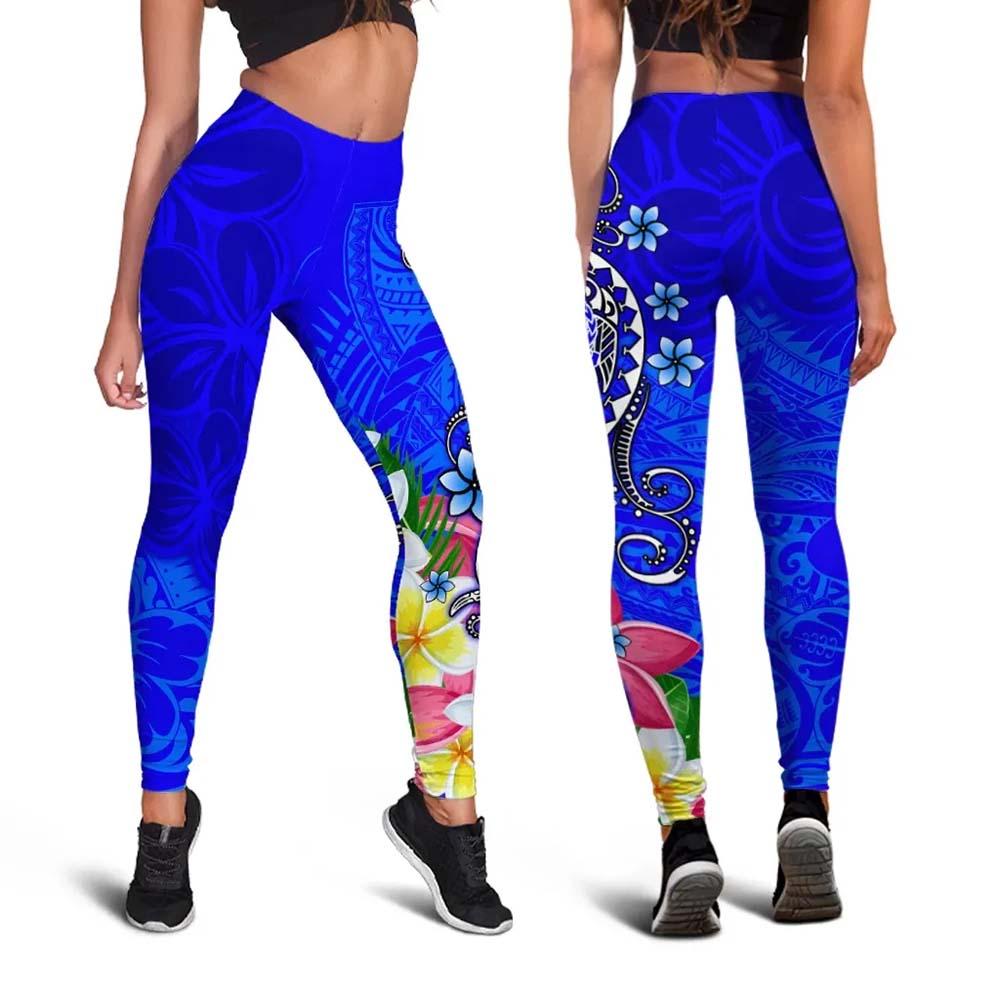 Samoa Legging - Turtle Plumeria (Blue)