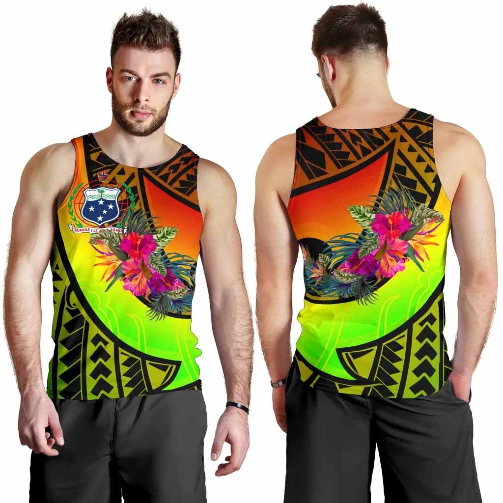 Samoa Men Tank Top - Polynesian Hook And Hibiscus (Reggae)