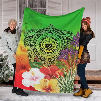 Samoa Premium Blanket - Manta Ray Tropical Flowers (Green)