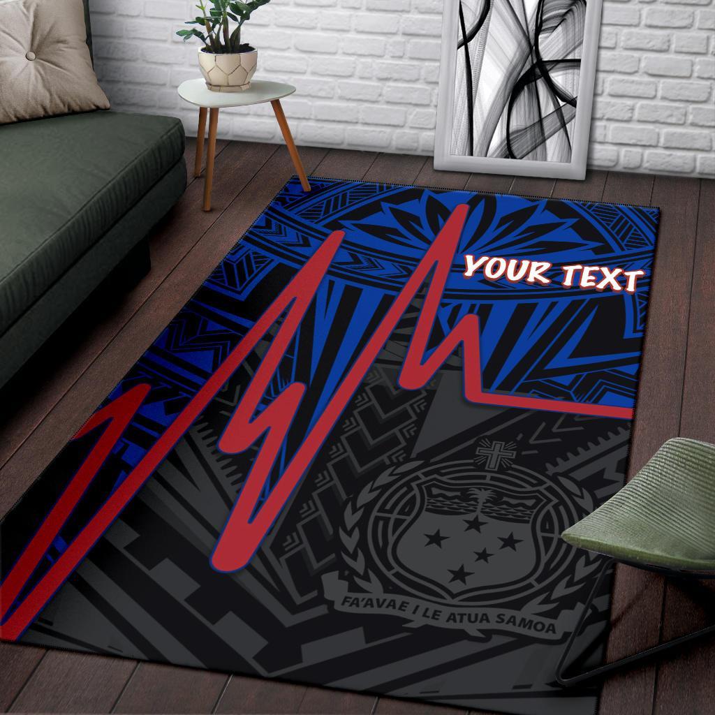 Samoa Personalised Area Rug - Samoa Seal With Polynesian Patterns In Heartbeat Style (Blue)