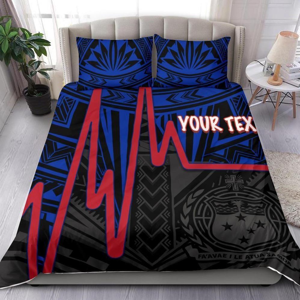 Samoa Personalised Bedding Set - Samoa Seal With Polynesian Patterns In Heartbeat Style (Blue)
