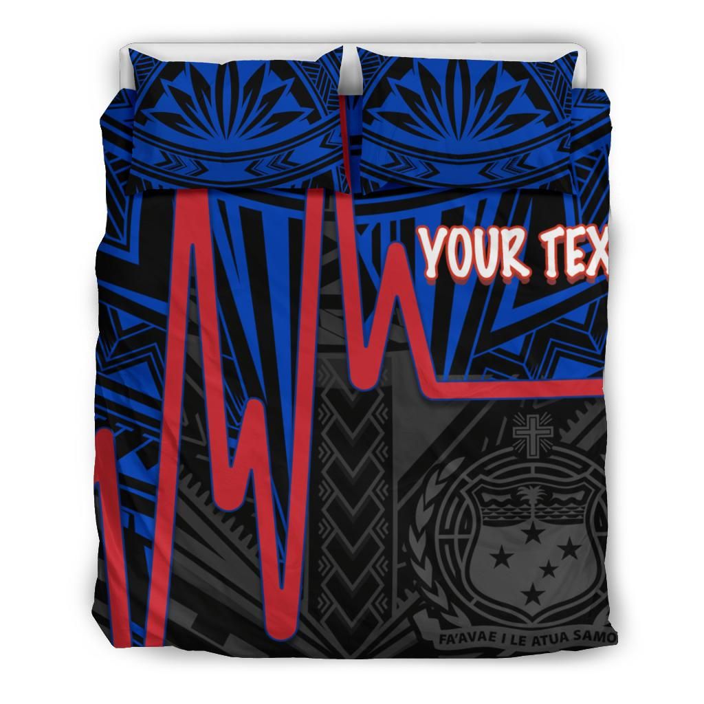 Samoa Personalised Bedding Set - Samoa Seal With Polynesian Patterns In Heartbeat Style (Blue)