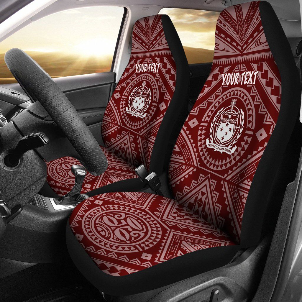 Samoa Personalised Car Seat Covers - Samoa Seal In Polynesian Tattoo Style (Red)