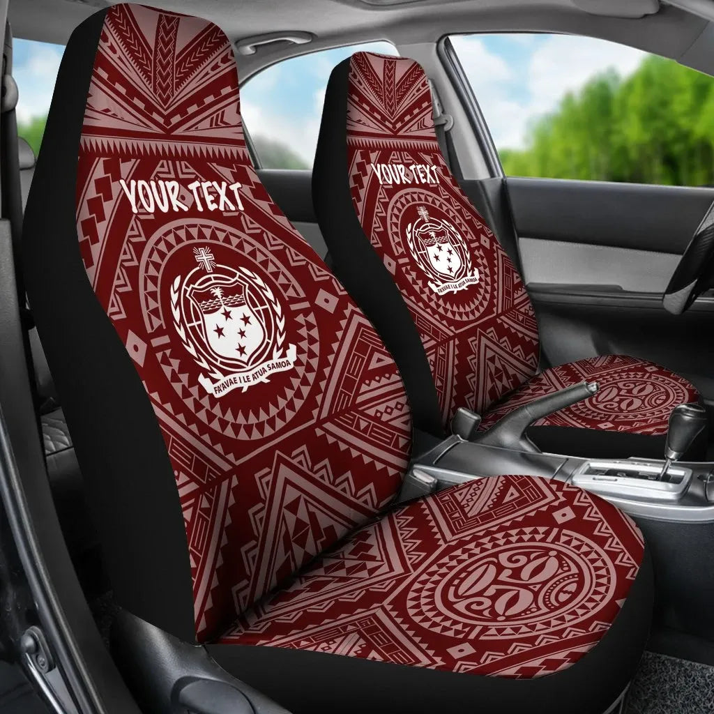 Samoa Personalised Car Seat Covers - Samoa Seal In Polynesian Tattoo Style (Red)