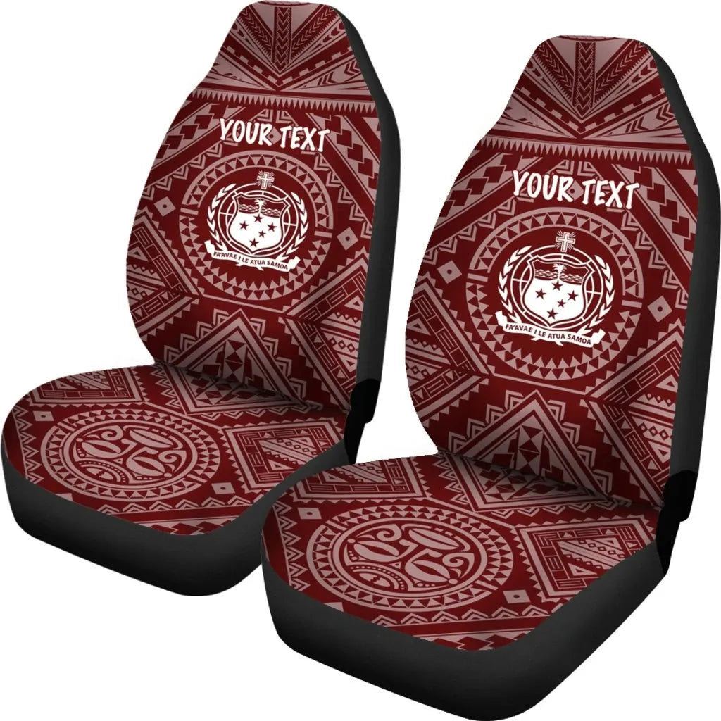 Samoa Personalised Car Seat Covers - Samoa Seal In Polynesian Tattoo Style (Red)