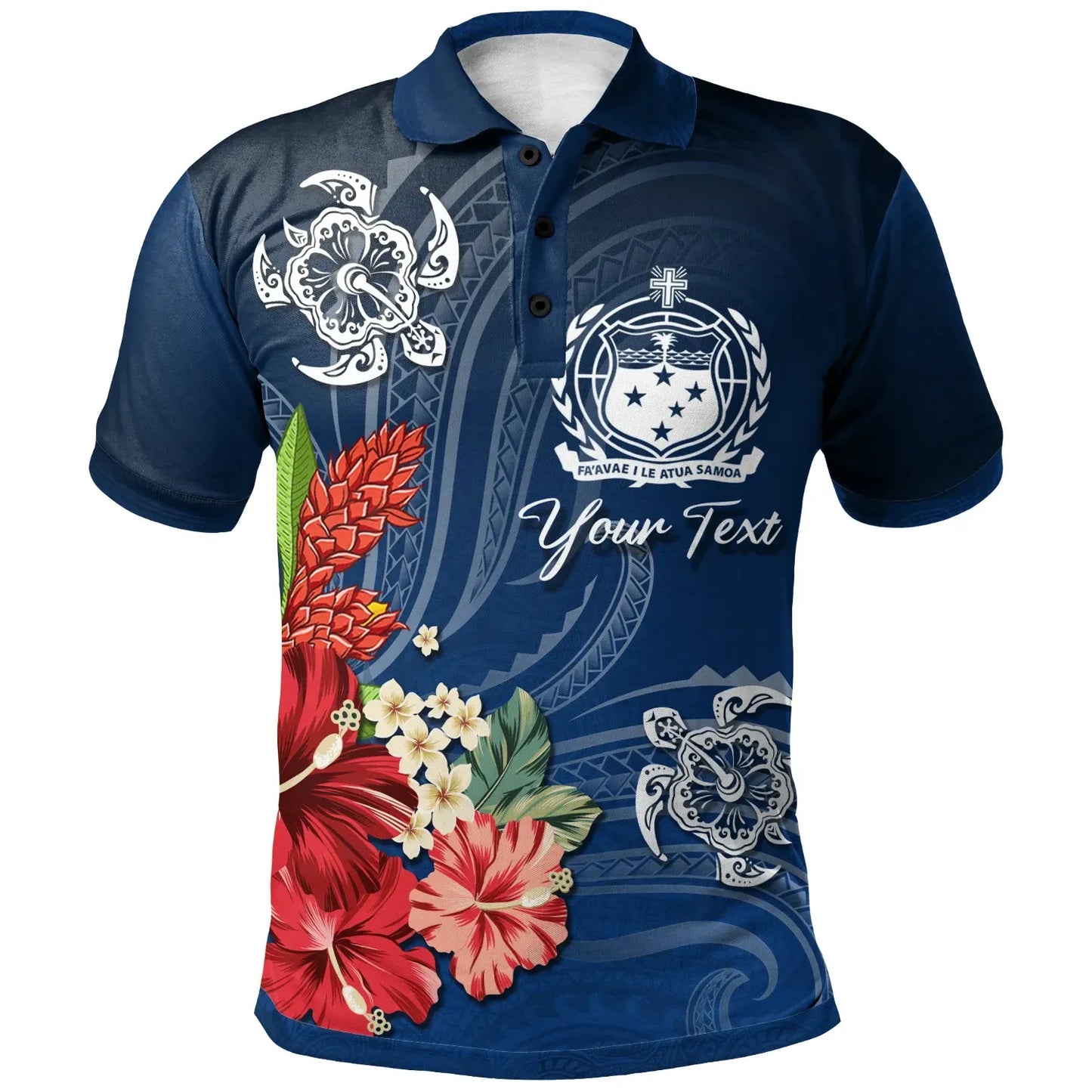 Samoa Personalised Custom Polo Shirt -  Flower And Turtle