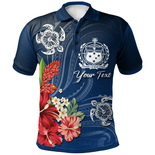 Samoa Personalised Custom Polo Shirt -  Flower And Turtle