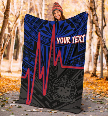 Samoa Personalised Premium Blanket - Samoa Seal With Polynesian Patterns In Heartbeat Style (Blue)