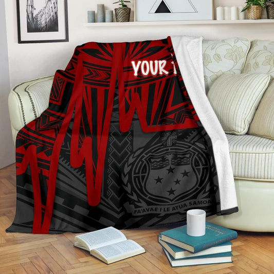 Samoa Personalised Premium Blanket - Samoa Seal With Polynesian Pattern In Heartbeat Style (Red)