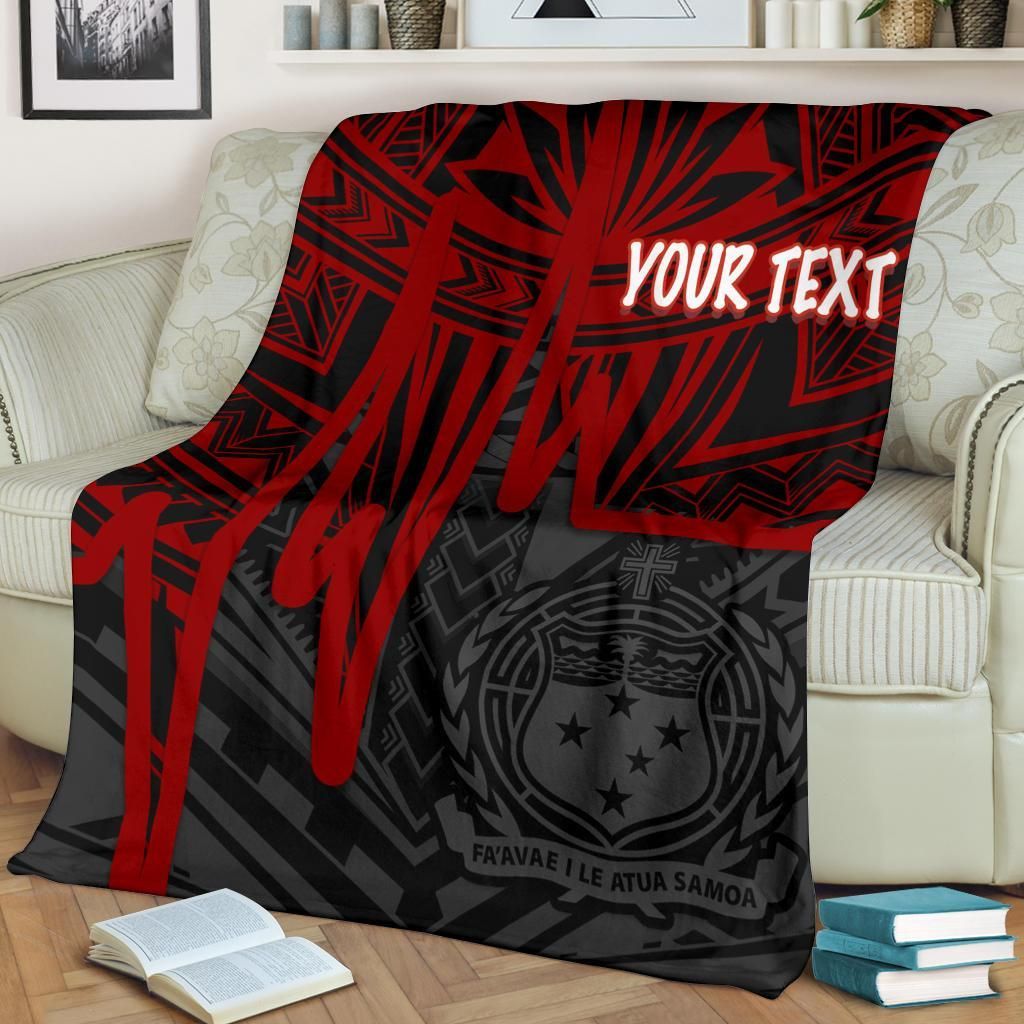 Samoa Personalised Premium Blanket - Samoa Seal With Polynesian Pattern In Heartbeat Style (Red)