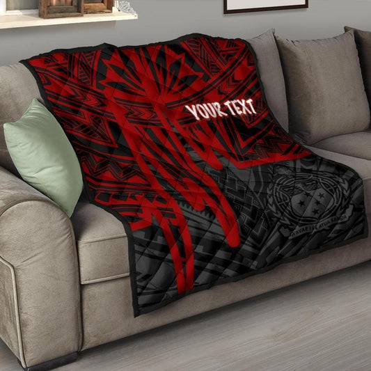 Samoa Personalised Premium Quilt - Samoa Seal With Polynesian Pattern In Heartbeat Style (Red)