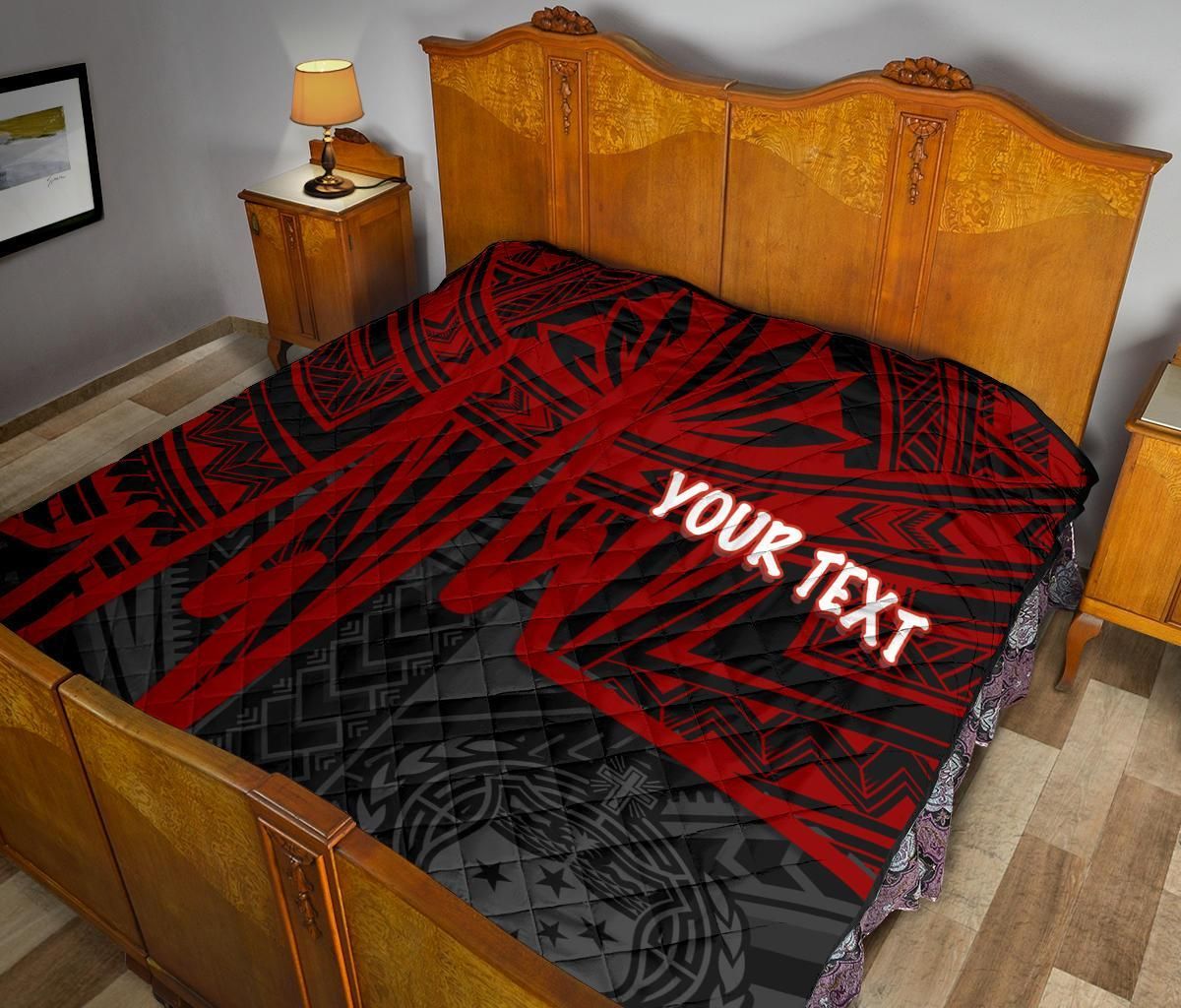 Samoa Personalised Premium Quilt - Samoa Seal With Polynesian Pattern In Heartbeat Style (Red)