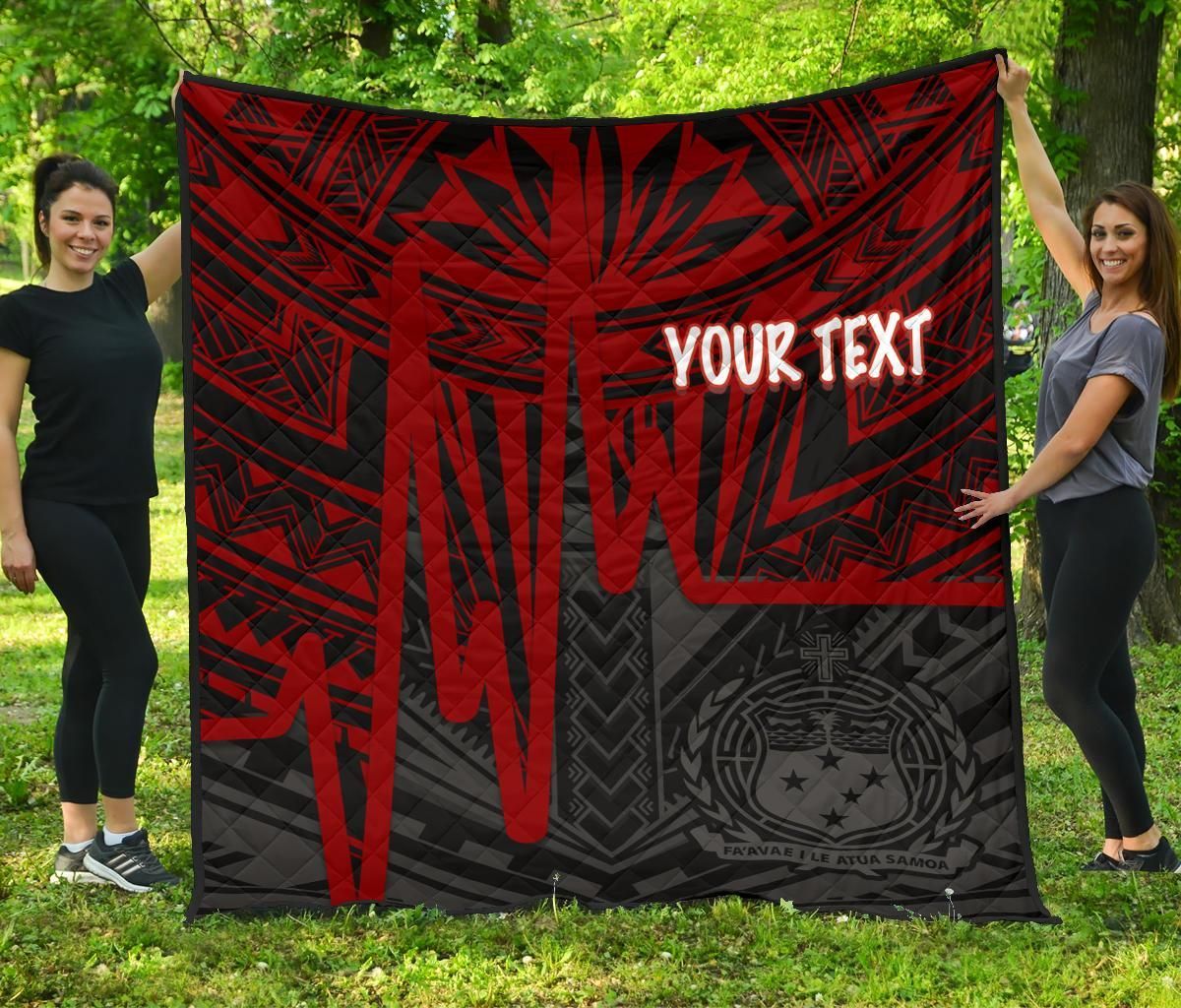 Samoa Personalised Premium Quilt - Samoa Seal With Polynesian Pattern In Heartbeat Style (Red)