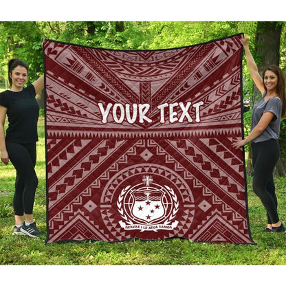 Samoa Personalised  Premium Quilt - Samoa Seal In Polynesian Tattoo Style (Red)