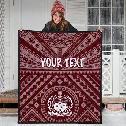 Samoa Personalised  Premium Quilt - Samoa Seal In Polynesian Tattoo Style (Red)