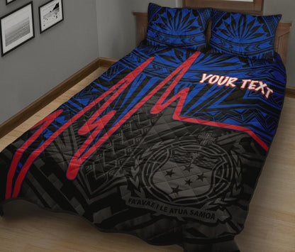 Samoa Personalised Quilt Bed Set - Samoa Seal With Polynesian Patterns In Heartbeat Style(Blue)
