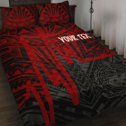 Samoa Personalised Quilt Bed Set - Samoa Seal With Polynesian Pattern In Heartbeat Style (Red)
