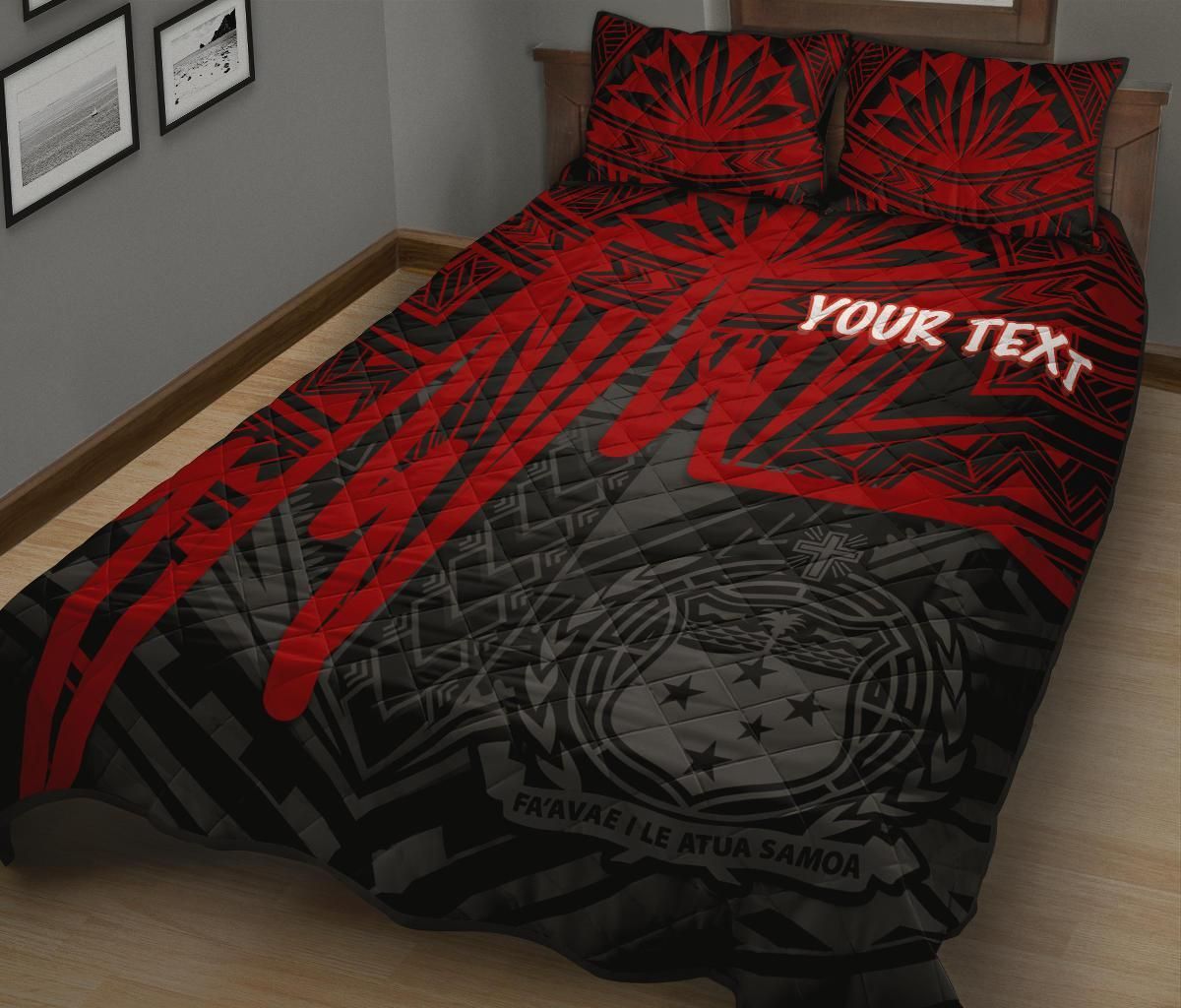 Samoa Personalised Quilt Bed Set - Samoa Seal With Polynesian Pattern In Heartbeat Style (Red)