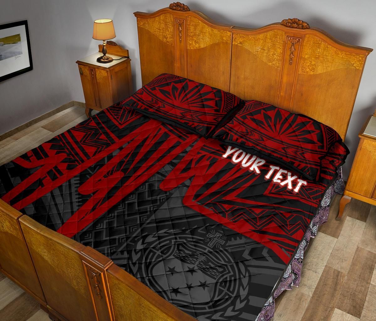Samoa Personalised Quilt Bed Set - Samoa Seal With Polynesian Pattern In Heartbeat Style (Red)