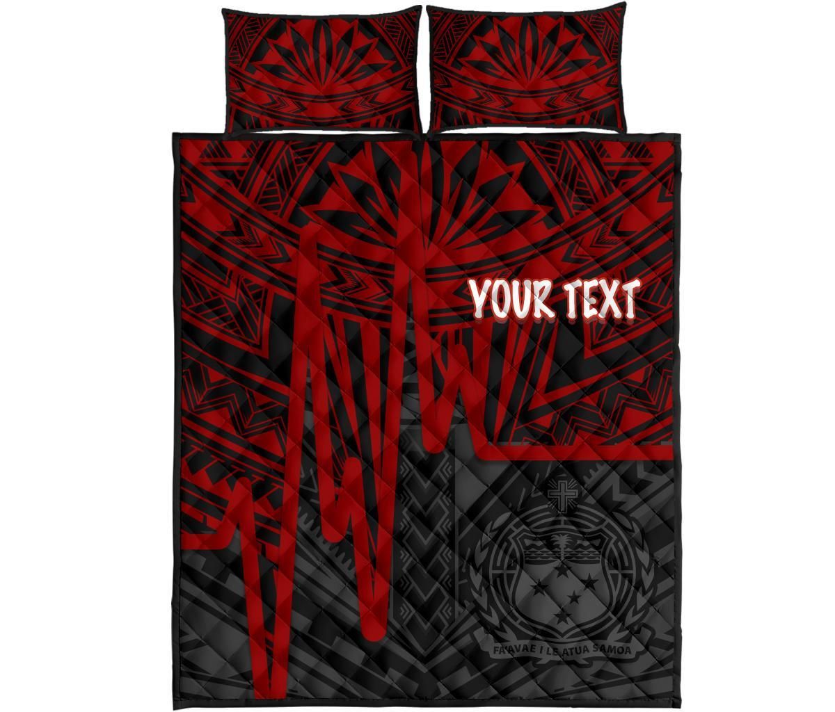 Samoa Personalised Quilt Bed Set - Samoa Seal With Polynesian Pattern In Heartbeat Style (Red)