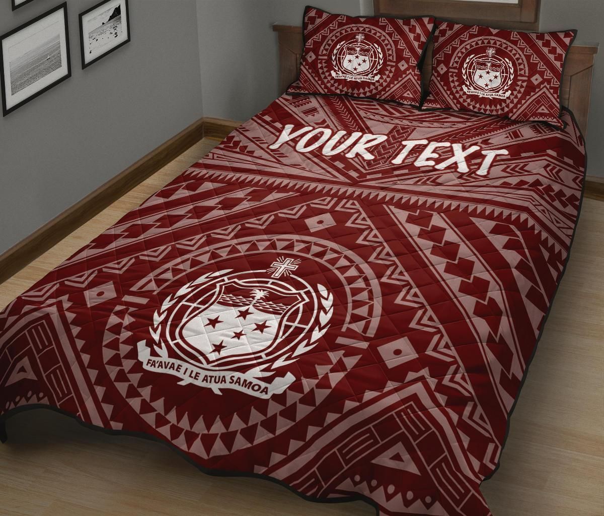 Samoa Personalised Quilt Bed Set - Samoa Seal In Polynesian Tattoo Style (Red)
