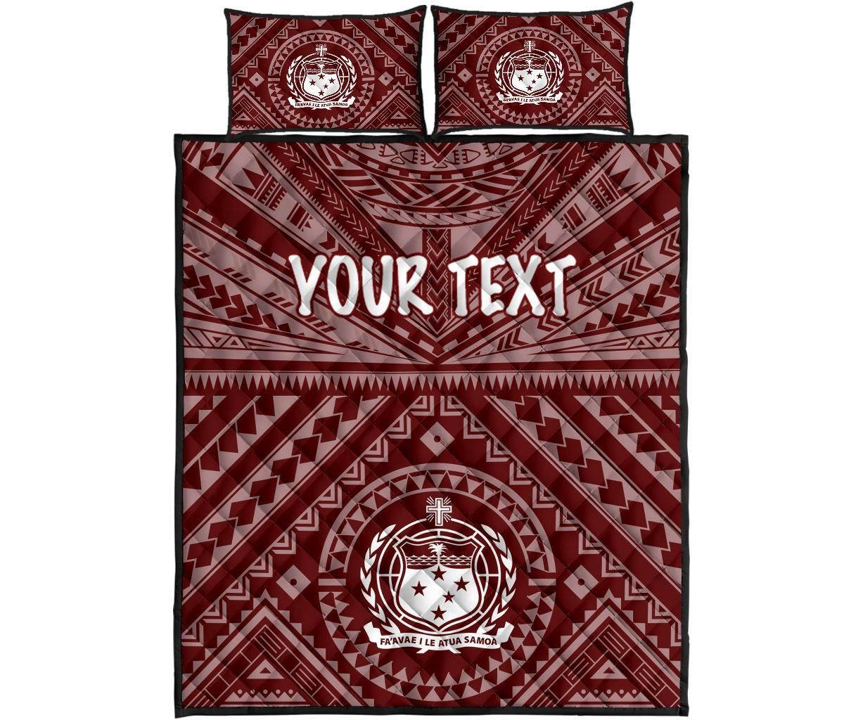 Samoa Personalised Quilt Bed Set - Samoa Seal In Polynesian Tattoo Style (Red)