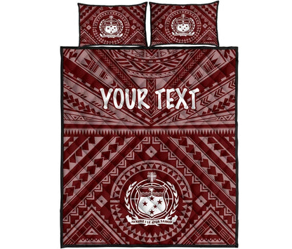 Samoa Personalised Quilt Bed Set - Samoa Seal In Polynesian Tattoo Style (Red)