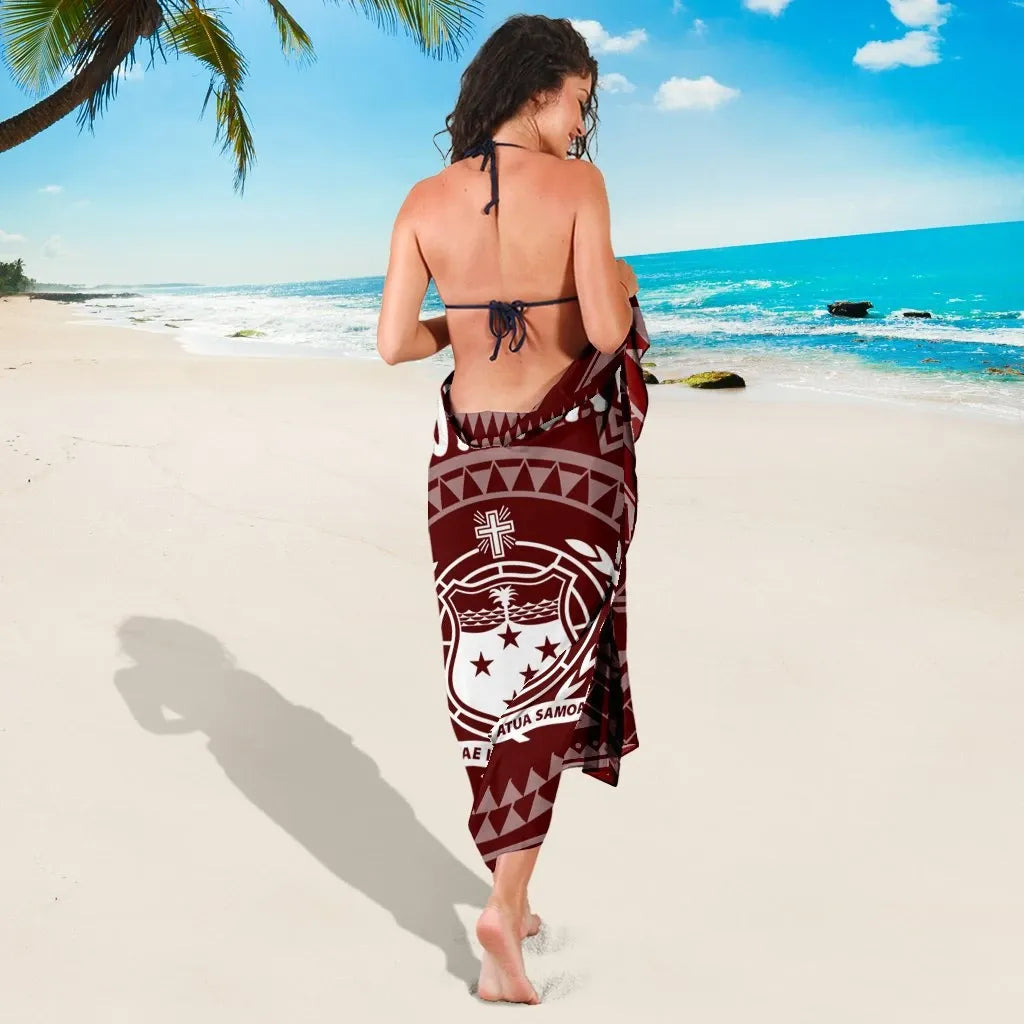 Samoa Personalised Sarong  - Samoa Seal In Polynesian Tattoo Style (Red)