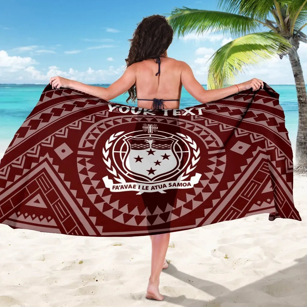 Samoa Personalised Sarong  - Samoa Seal In Polynesian Tattoo Style (Red)