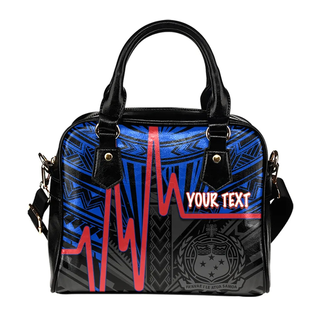 Samoa Personalised Shoulder Handbag - Samoa Seal With Heartbeat Polynesian Pattern (Blue)