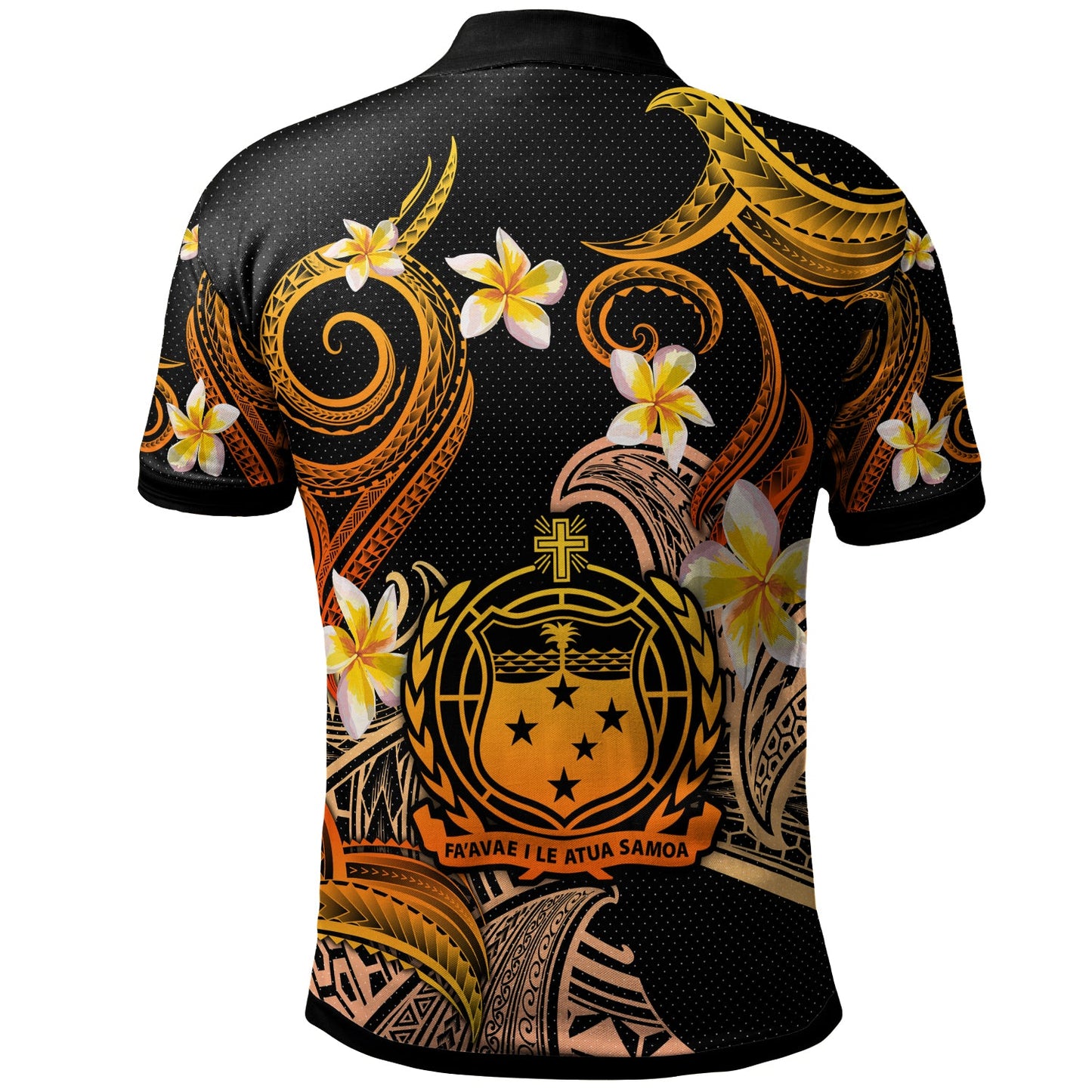 Samoa Polo Shirt - Custom Personalised Polynesian Waves with Plumeria Flowers (Orange)