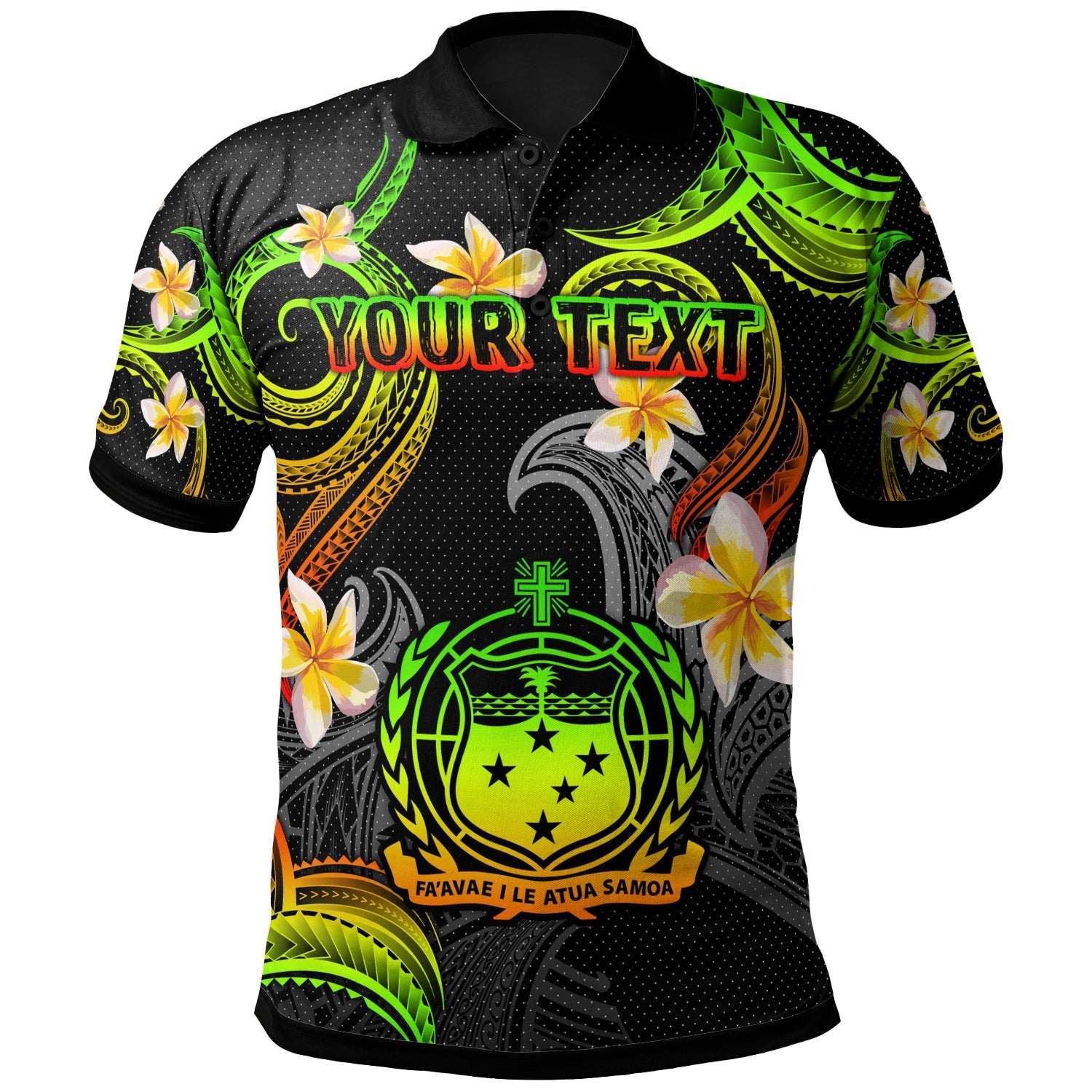 Samoa Polo Shirt - Custom Personalised Polynesian Waves with Plumeria Flowers (Reggae)