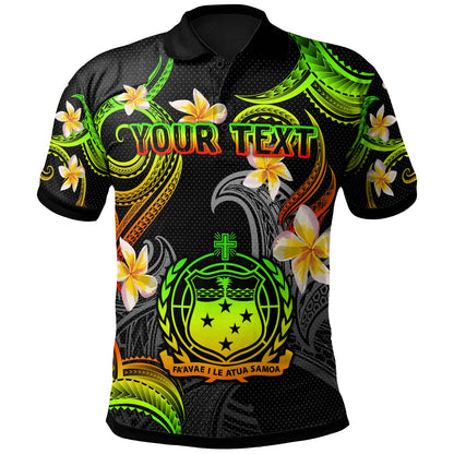 Samoa Polo Shirt - Custom Personalised Polynesian Waves with Plumeria Flowers (Reggae)