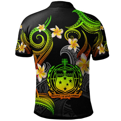 Samoa Polo Shirt - Custom Personalised Polynesian Waves with Plumeria Flowers (Reggae)