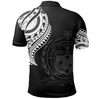 Samoa Polo Shirt - Samoan Tatau White Patterns With Coat Of Arms