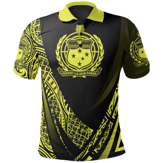 Samoa Polo Shirt - Yellow Polynesian Patterns Sport Style