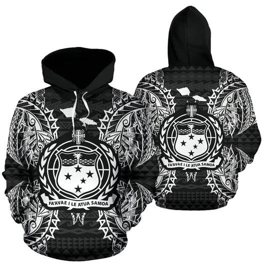 Samoa Polynesian All Over Hoodie Map Black