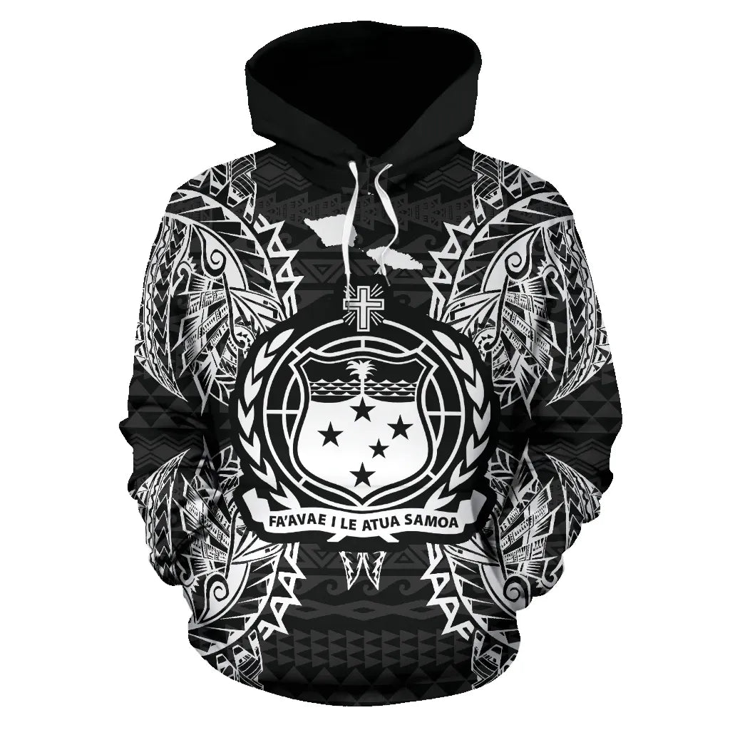 Samoa Polynesian All Over Hoodie Map Black
