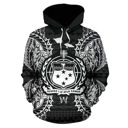 Samoa Polynesian All Over Hoodie Map Black
