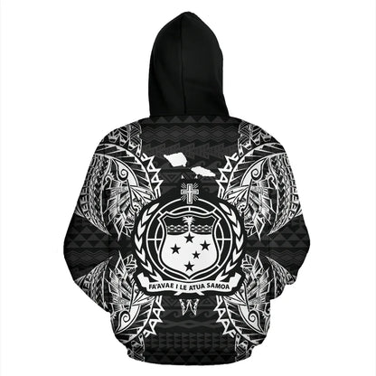 Samoa Polynesian All Over Hoodie Map Black