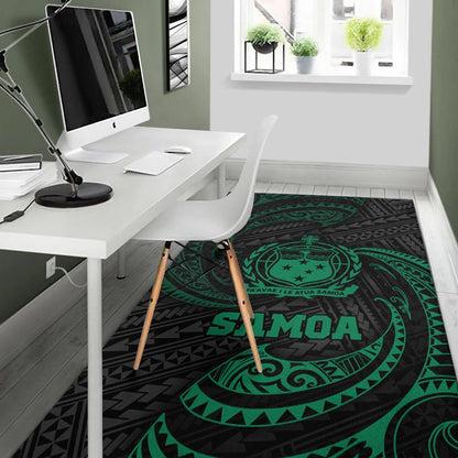 Samoa Polynesian Area Rug - Green Tribal Wave