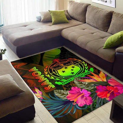 Samoa Polynesian Area Rug - Hibiscus and Banana Leaves