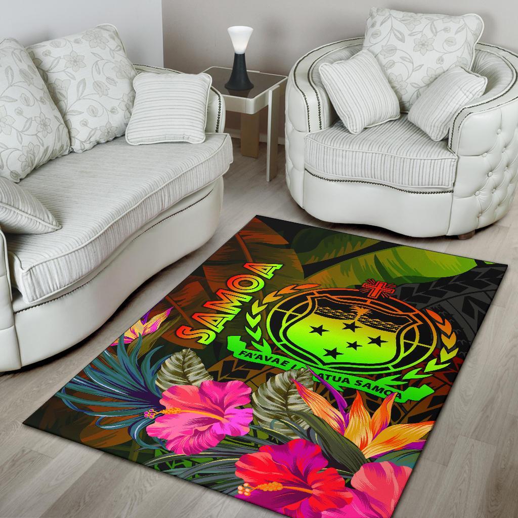 Samoa Polynesian Area Rug - Hibiscus and Banana Leaves